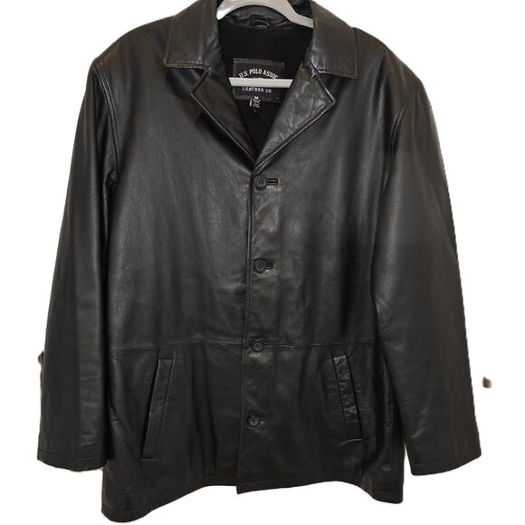 U.S. Polo Assn. Black Leather Jacket Men's Medium Outerwear Quilted Lining - Picture 5 of 16